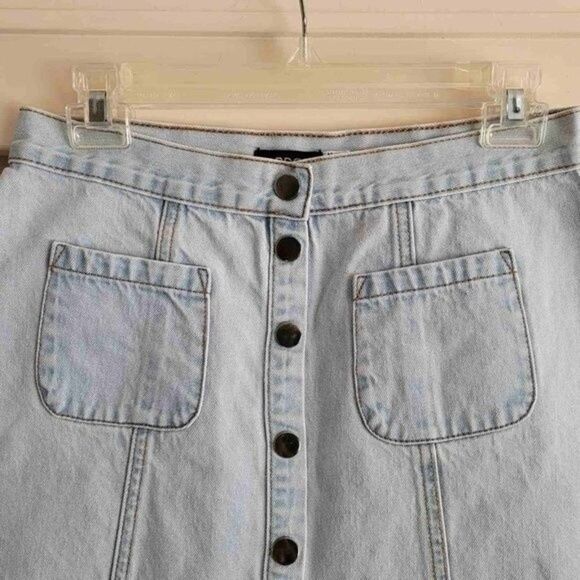 BDG Urban Outfitters Cotton Denim Jean Mini Skirt Snap Buttons Front Size M - Picture 5 of 9